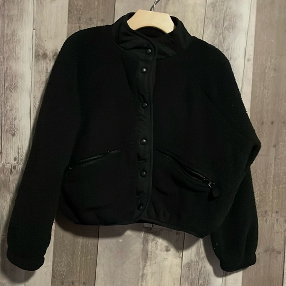Gap Teen Sherpa black snap front fleece jacket size 8 - Picture 1 of 5